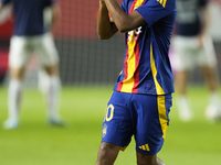 Lamine Yamal right winger of Spain and FC Barcelona during the warm-up before  the UEFA Nations League 2024/25 League A Group A4 match betwe...