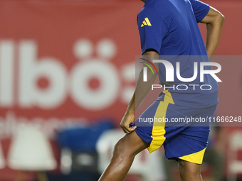 Lamine Yamal right winger of Spain and FC Barcelona during the warm-up before the UEFA Nations League 2024/25 League A Group A4 match betwee...