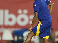 Lamine Yamal right winger of Spain and FC Barcelona during the warm-up before the UEFA Nations League 2024/25 League A Group A4 match betwee...