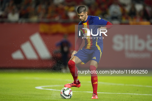 Alvaro Morata centre-forward of Spain and AC Milan during the warm-up before the UEFA Nations League 2024/25 League A Group A4 match between...