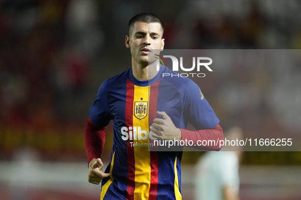 Alvaro Morata centre-forward of Spain and AC Milan during the warm-up before the UEFA Nations League 2024/25 League A Group A4 match between...