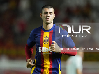 Alvaro Morata centre-forward of Spain and AC Milan during the warm-up before the UEFA Nations League 2024/25 League A Group A4 match between...