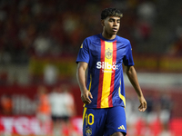 Lamine Yamal right winger of Spain and FC Barcelona during the warm-up before the UEFA Nations League 2024/25 League A Group A4 match betwee...