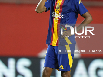 Lamine Yamal right winger of Spain and FC Barcelona during the warm-up before the UEFA Nations League 2024/25 League A Group A4 match betwee...