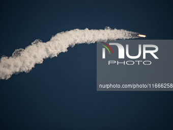 A SpaceX Falcon Heavy rocket lifts off from launch pad 39A at the Kennedy Space Center, carrying the NASA probe Europa Clipper on its way to...