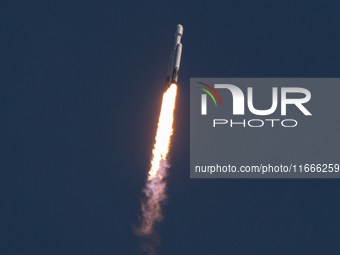 A SpaceX Falcon Heavy rocket lifts off from launch pad 39A at the Kennedy Space Center, carrying the NASA probe Europa Clipper on its way to...