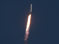 A SpaceX Falcon Heavy rocket lifts off from launch pad 39A at the Kennedy Space Center, carrying the NASA probe Europa Clipper on its way to...