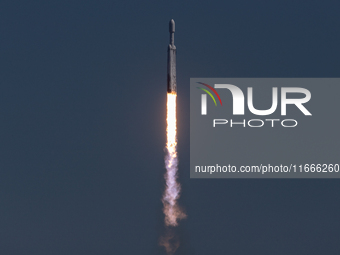 A SpaceX Falcon Heavy rocket lifts off from launch pad 39A at the Kennedy Space Center, carrying the NASA probe Europa Clipper on its way to...