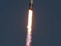 A SpaceX Falcon Heavy rocket lifts off from launch pad 39A at the Kennedy Space Center, carrying the NASA probe Europa Clipper on its way to...