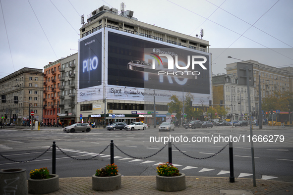 An advertisement for the iPhone 16 Pro is seen on a bulding in Warsaw, Poland on 14 October, 2024. 