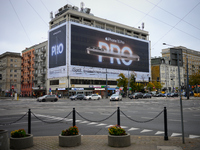 An advertisement for the iPhone 16 Pro is seen on a bulding in Warsaw, Poland on 14 October, 2024. (