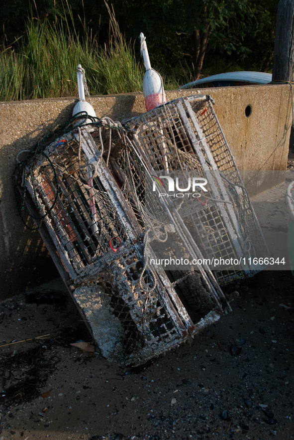 Barnacle-covered and decaying lobster traps, locally known as lobster pots. 