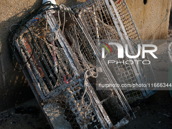 Barnacle-covered and decaying lobster traps, locally known as lobster pots. (