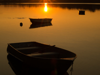 All of the fishermen here use small boats to tend to and harvest their shellfish farms (