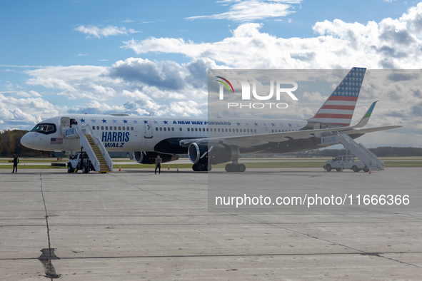 Governor and Vice Presidential nominee Tim Walz arrives in Green Bay, Wisconsin, on October 14, 2024 