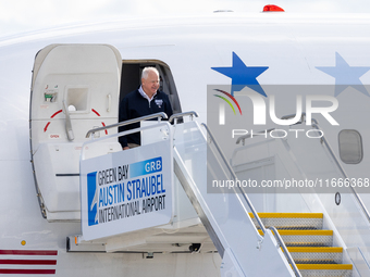 Governor and Vice Presidential nominee Tim Walz arrives in Green Bay, Wisconsin, on October 14, 2024 (