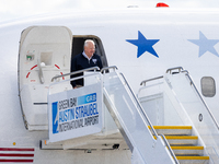 Governor and Vice Presidential nominee Tim Walz arrives in Green Bay, Wisconsin, on October 14, 2024 (