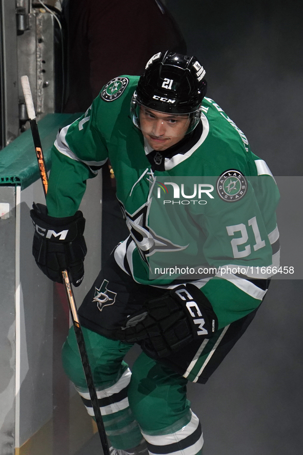 Jason Robertson #21 of the Dallas Stars skates during the NHL match between the Dallas Stars and the Seattle Kraken at American Airlines Cen...