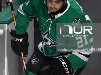 Jason Robertson #21 of the Dallas Stars skates during the NHL match between the Dallas Stars and the Seattle Kraken at American Airlines Cen...