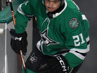 Jason Robertson #21 of the Dallas Stars skates during the NHL match between the Dallas Stars and the Seattle Kraken at American Airlines Cen...