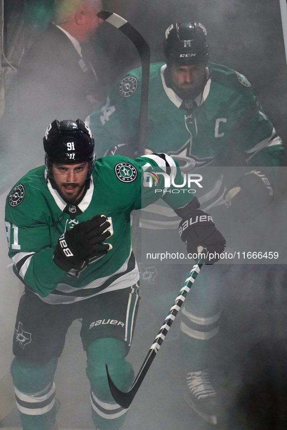 Tyler Seguin #91 of the Dallas Stars skates during the NHL match between the Dallas Stars and the Seattle Kraken at American Airlines Center...