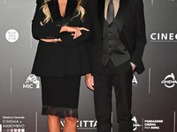 Tiziana Rocca and Giulio Base attend the red carpet for the film Megalopolis at Cinecitta Studios in Rome, Italy, on October 14, 2024. (