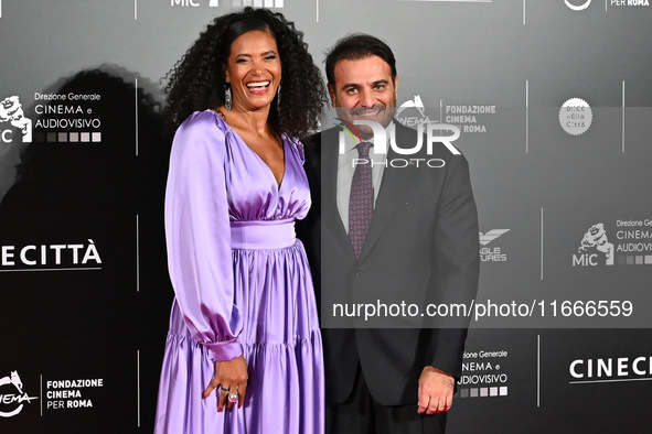 Denny Mendez and Gimmi Cangiano attend the red carpet for the film Megalopolis at Cinecitta Studios in Rome, Italy, on October 14, 2024. 