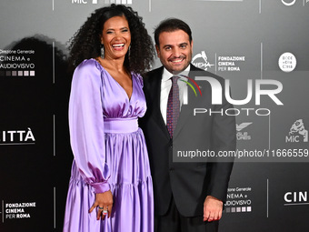 Denny Mendez and Gimmi Cangiano attend the red carpet for the film Megalopolis at Cinecitta Studios in Rome, Italy, on October 14, 2024. (