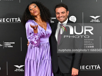 Denny Mendez and Gimmi Cangiano attend the red carpet for the film Megalopolis at Cinecitta Studios in Rome, Italy, on October 14, 2024. (