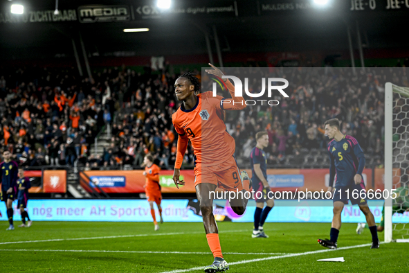 Netherlands player Emmanuel Emegha celebrates the goal 1-0 during the match between Netherlands U21 and Sweden U21 at the Goffertstadion for...