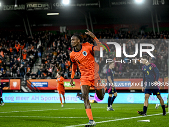 Netherlands player Emmanuel Emegha celebrates the goal 1-0 during the match between Netherlands U21 and Sweden U21 at the Goffertstadion for...