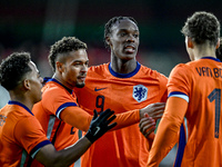 Netherlands player Devyne Rensch and Netherlands player Emmanuel Emegha participate in the match between Netherlands U21 and Sweden U21 at t...