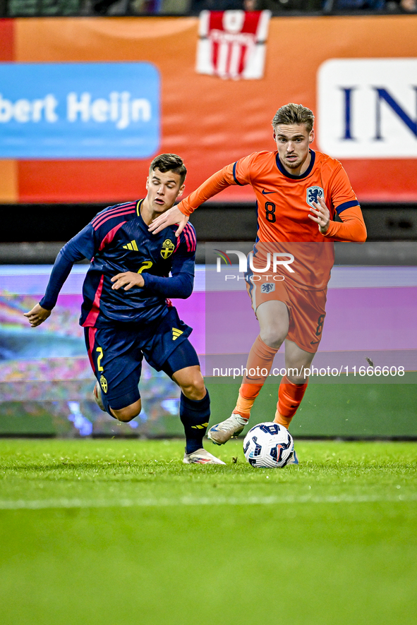 Sweden player Samuel Dahl and Netherlands player Kenneth Taylor participate in the match between Netherlands U21 and Sweden U21 at the Goffe...