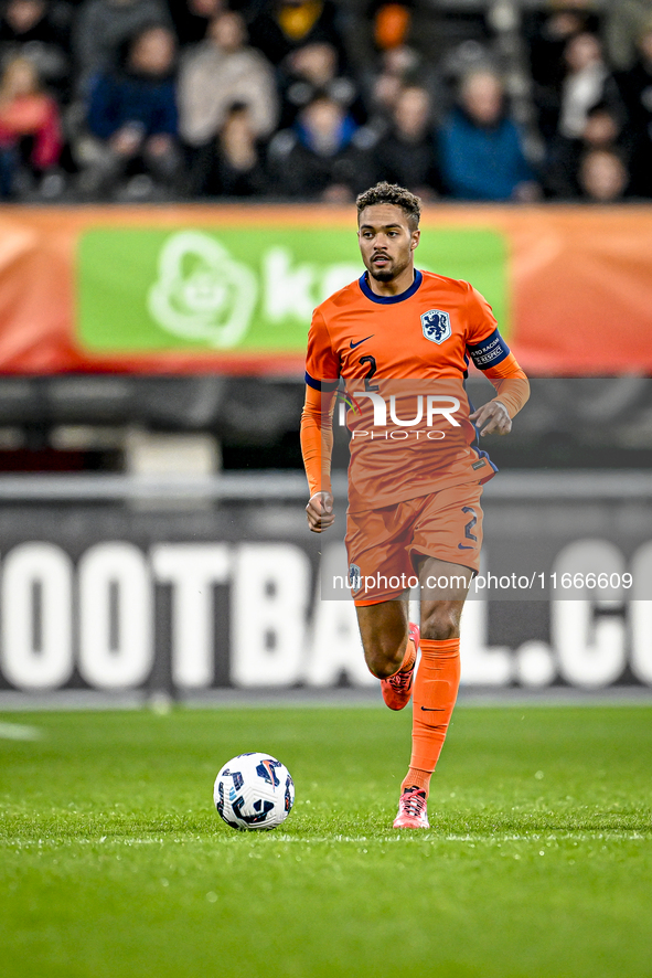 Netherlands player Devyne Rensch plays during the match between Netherlands U21 and Sweden U21 at the Goffertstadion for the Qualification E...