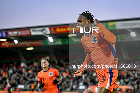 Netherlands player Emmanuel Emegha celebrates the goal 1-0 during the match between Netherlands U21 and Sweden U21 at the Goffertstadion for...