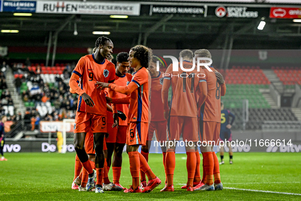 Netherlands player Emmanuel Emegha celebrates the goal 1-0 during the match between Netherlands U21 and Sweden U21 at the Goffertstadion for...