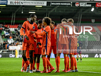 Netherlands player Emmanuel Emegha celebrates the goal 1-0 during the match between Netherlands U21 and Sweden U21 at the Goffertstadion for...