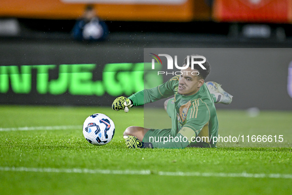 Sweden goalkeeper Oliver Dovin participates in the match between Netherlands U21 and Sweden U21 at the Goffertstadion for the Qualification...