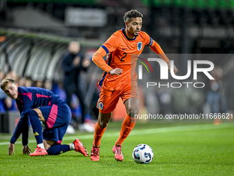 Netherlands player Devyne Rensch plays during the match between Netherlands U21 and Sweden U21 at the Goffertstadion for the Qualification E...