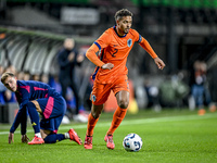 Netherlands player Devyne Rensch plays during the match between Netherlands U21 and Sweden U21 at the Goffertstadion for the Qualification E...