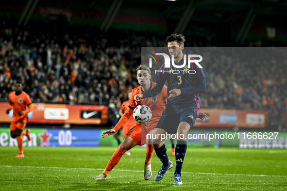 Sweden player Noah Eile participates in the match between Netherlands U21 and Sweden U21 at the Goffertstadion for the Qualification EK 2025...