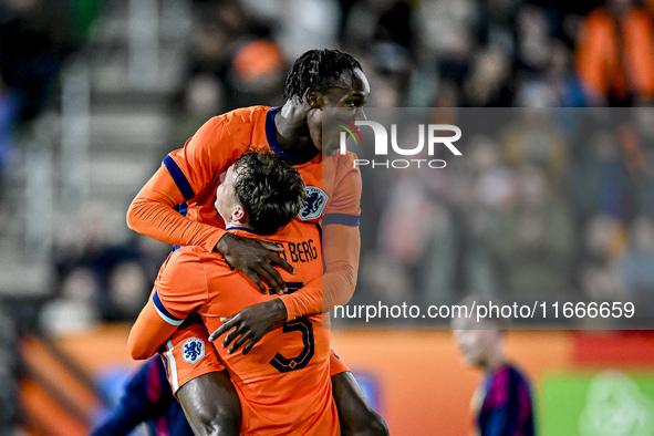 Netherlands players Rav van den Berg and Emmanuel Emegha celebrate the 2-0 goal during the Netherlands U21 vs. Sweden U21 match at the Goffe...