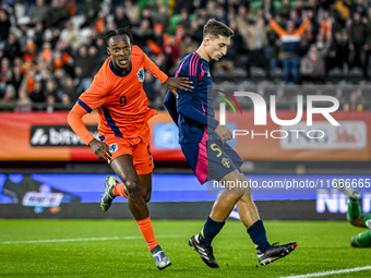 Netherlands player Emmanuel Emegha celebrates the goal 1-0 during the match between Netherlands U21 and Sweden U21 at the Goffertstadion for...