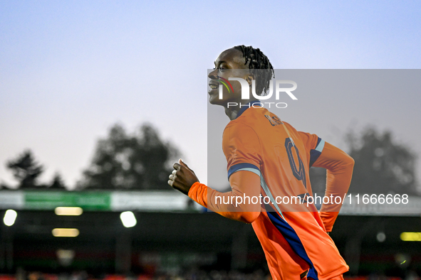 Netherlands player Emmanuel Emegha celebrates the goal 1-0 during the match between Netherlands U21 and Sweden U21 at the Goffertstadion for...