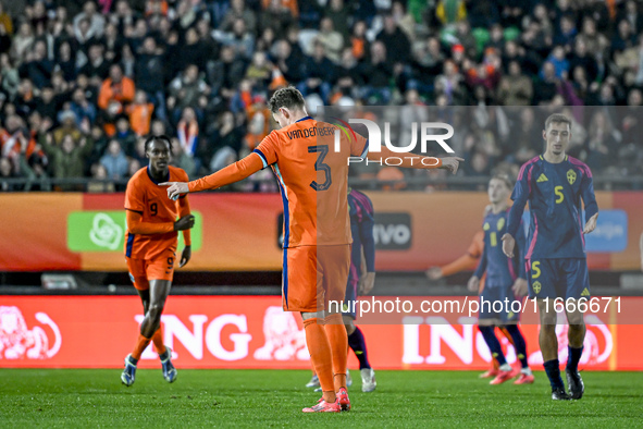 Netherlands player Rav van den Berg celebrates the 2-0 goal during the match between Netherlands U21 and Sweden U21 at the Goffertstadion fo...