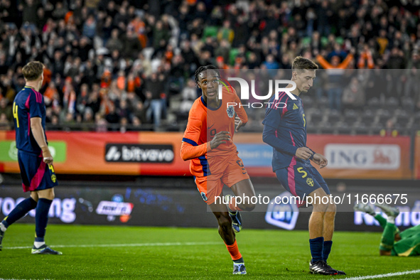 Netherlands player Emmanuel Emegha celebrates the goal 1-0 during the match between Netherlands U21 and Sweden U21 at the Goffertstadion for...