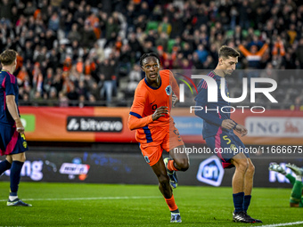 Netherlands player Emmanuel Emegha celebrates the goal 1-0 during the match between Netherlands U21 and Sweden U21 at the Goffertstadion for...