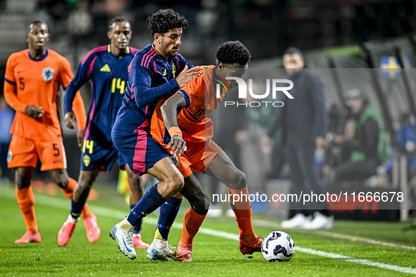 Sweden player Ahmed Qasem, number 16, participates in the match between Netherlands U21 and Sweden U21 at the Goffertstadion for the Qualifi...