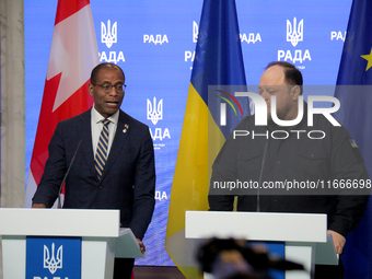 Ruslan Stefanchuk, Speaker of the Verkhovna Rada of Ukraine, and Greg Fergus, Speaker of the House of Commons of the Parliament of Canada, h...