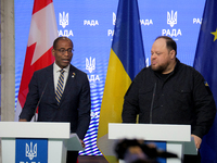 Ruslan Stefanchuk, Speaker of the Verkhovna Rada of Ukraine, and Greg Fergus, Speaker of the House of Commons of the Parliament of Canada, h...